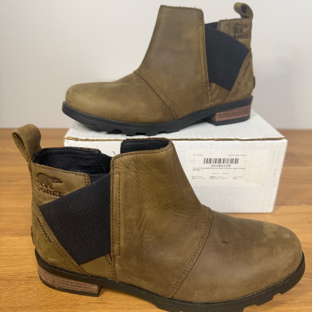 Sorel Emelie Waterproof Leather Chelsea‎ Boot Camel Brown 1749291 Womens 7